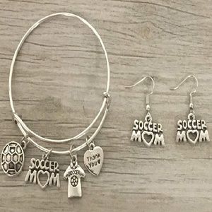 Soccer Mom Charm Bangle Bracelet And Earrings Set